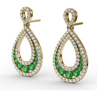 Openwork Drop Earrings with Pavé Diamonds and Graduated Round Emeralds by Fana - 2.00 Carat Total Gemstone Weight
