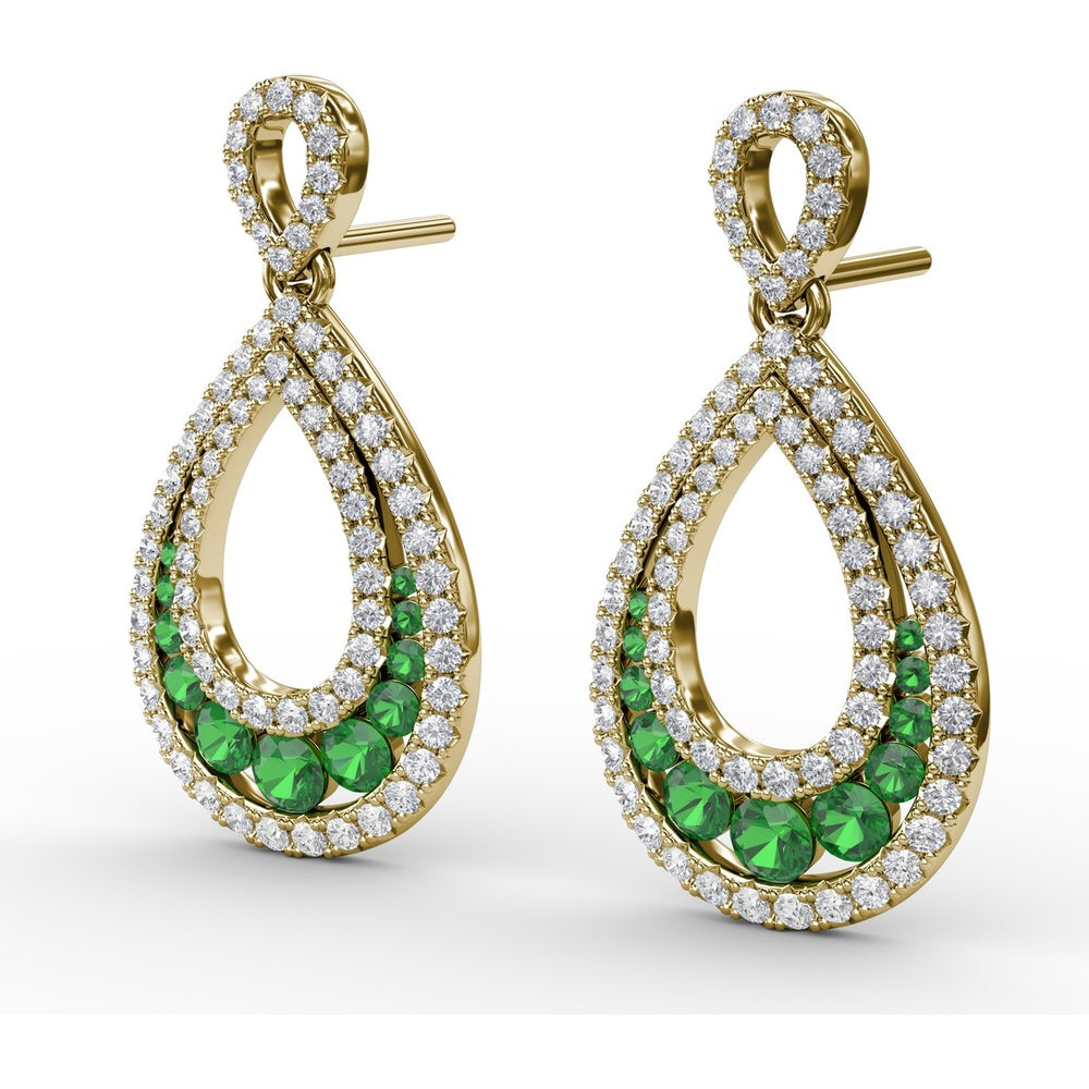 Openwork Drop Earrings with Pavé Diamonds and Graduated Round Emeralds by Fana - 2.00 Carat Total Gemstone Weight