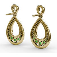 Openwork Drop Earrings with Pavé Diamonds and Graduated Round Emeralds by Fana - 2.00 Carat Total Gemstone Weight