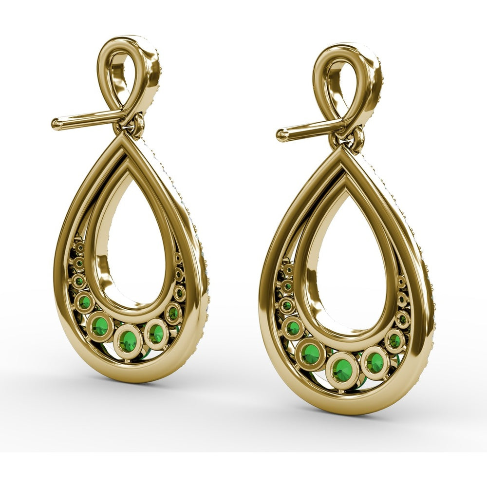 Openwork Drop Earrings with Pavé Diamonds and Graduated Round Emeralds by Fana - 2.00 Carat Total Gemstone Weight
