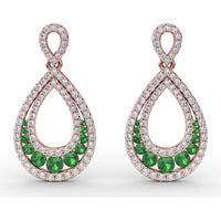Openwork Drop Earrings with Pavé Diamonds and Graduated Round Emeralds by Fana - 2.00 Carat Total Gemstone Weight