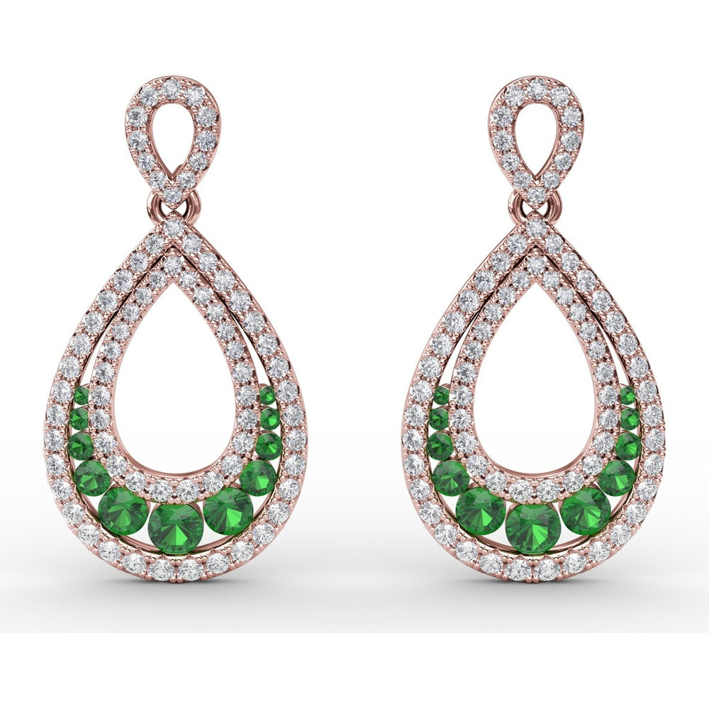 Openwork Drop Earrings with Pavé Diamonds and Graduated Round Emeralds by Fana - 2.00 Carat Total Gemstone Weight