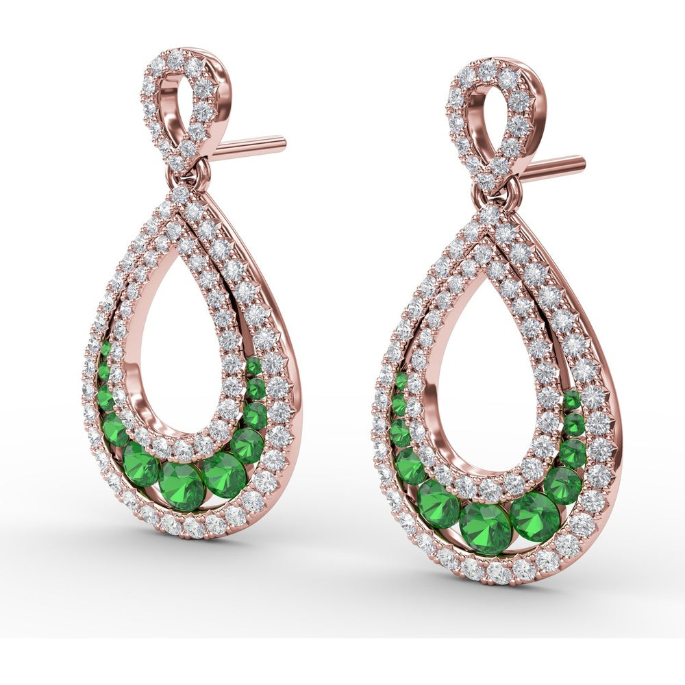 Openwork Drop Earrings with Pavé Diamonds and Graduated Round Emeralds by Fana - 2.00 Carat Total Gemstone Weight