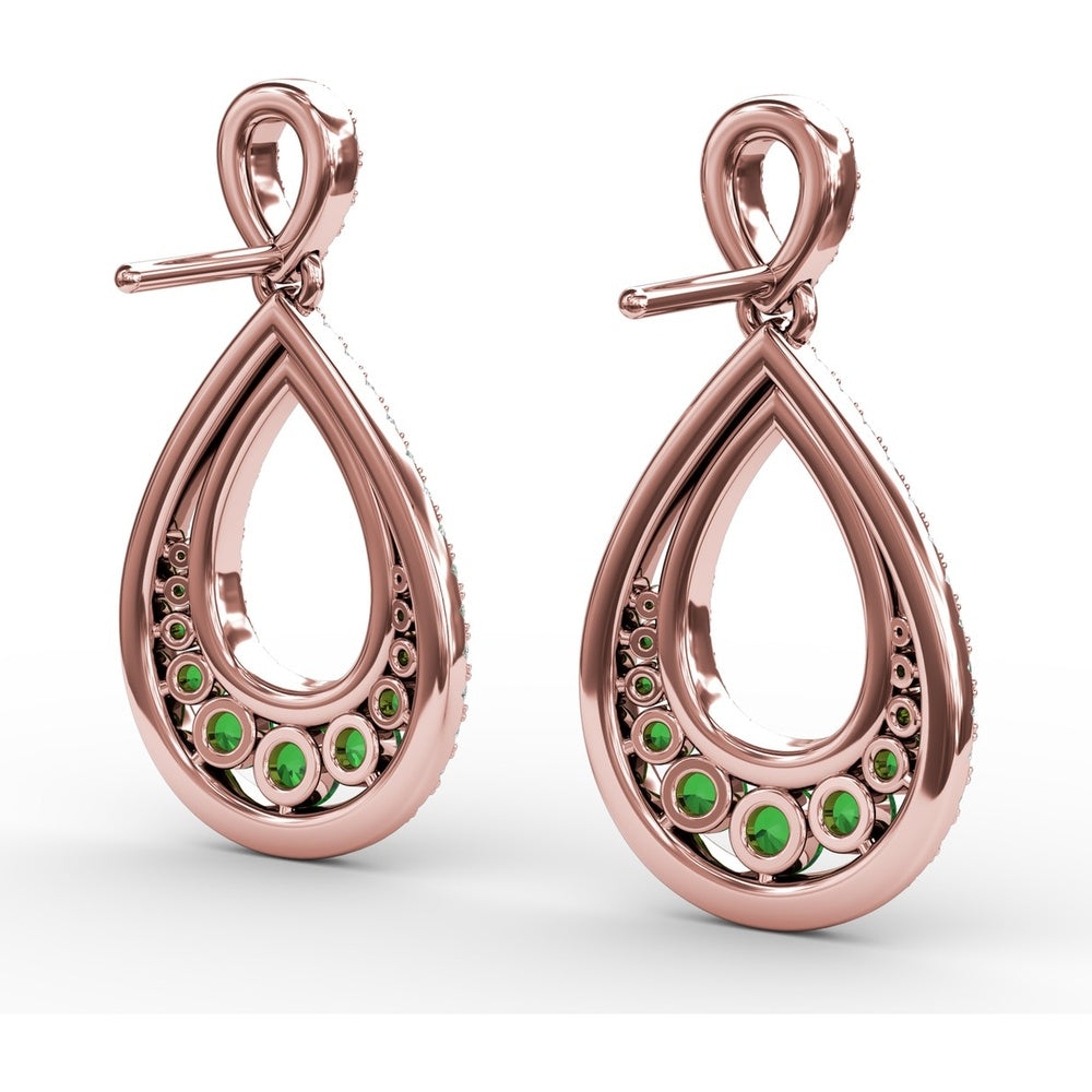 Openwork Drop Earrings with Pavé Diamonds and Graduated Round Emeralds by Fana - 2.00 Carat Total Gemstone Weight