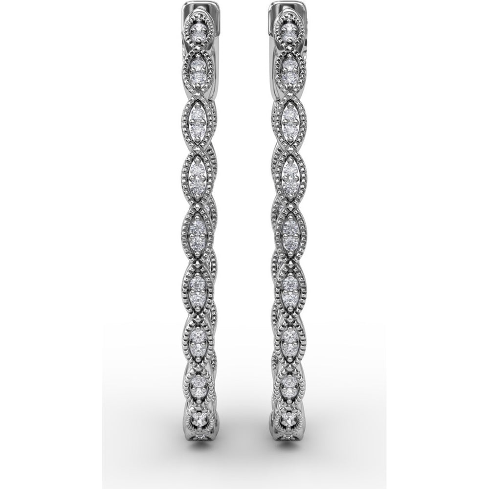 Openwork Filigree Hoop Earrings with Milgrain Bezel Set Round Diamonds by Fana - 0.46 Carat Total Diamond Weight