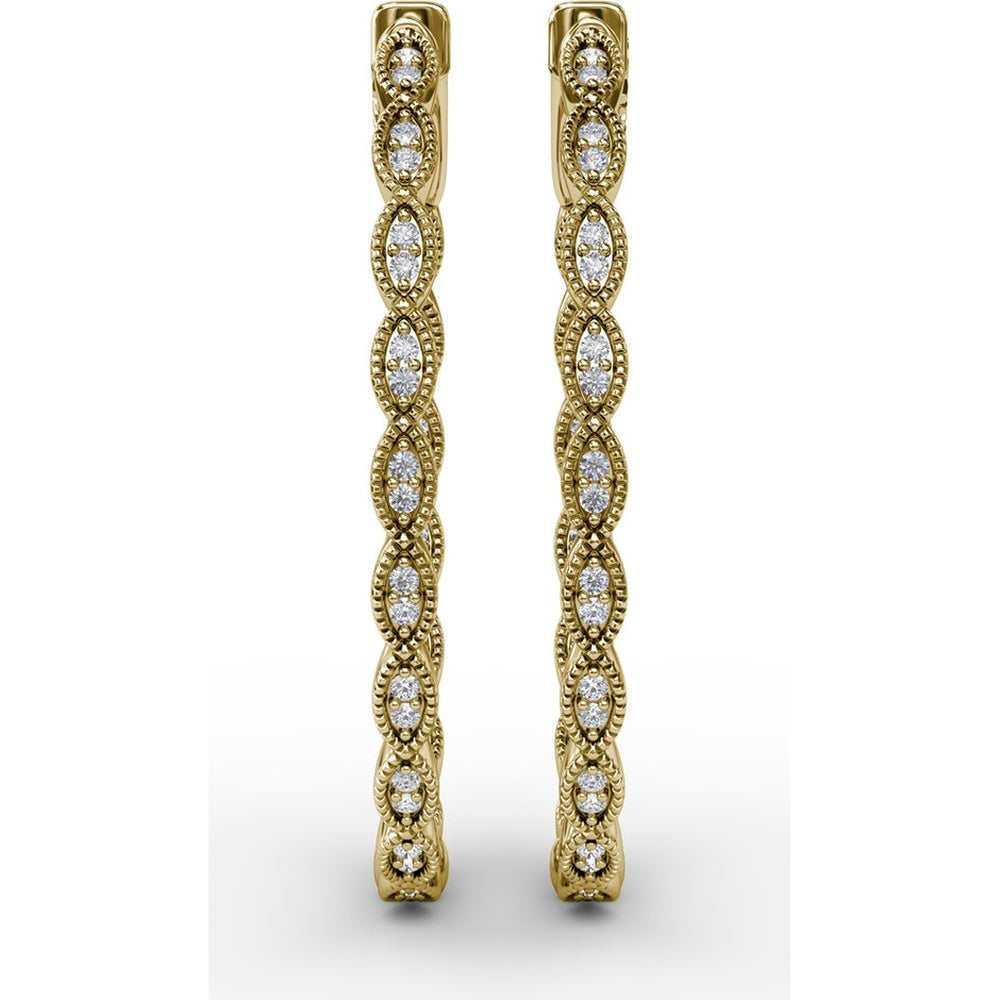 Openwork Filigree Hoop Earrings with Milgrain Bezel Set Round Diamonds by Fana - 0.46 Carat Total Diamond Weight