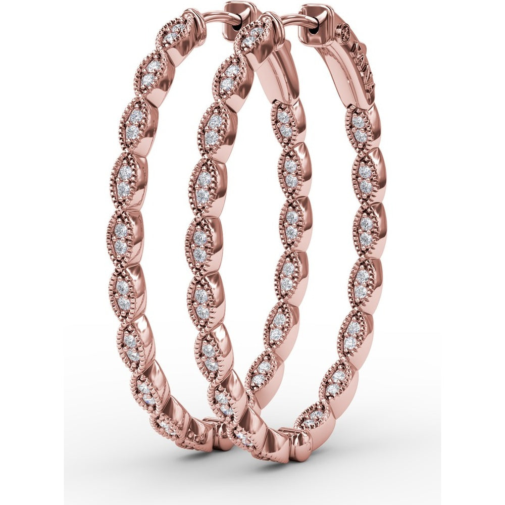 Openwork Filigree Hoop Earrings with Milgrain Bezel Set Round Diamonds by Fana - 0.46 Carat Total Diamond Weight