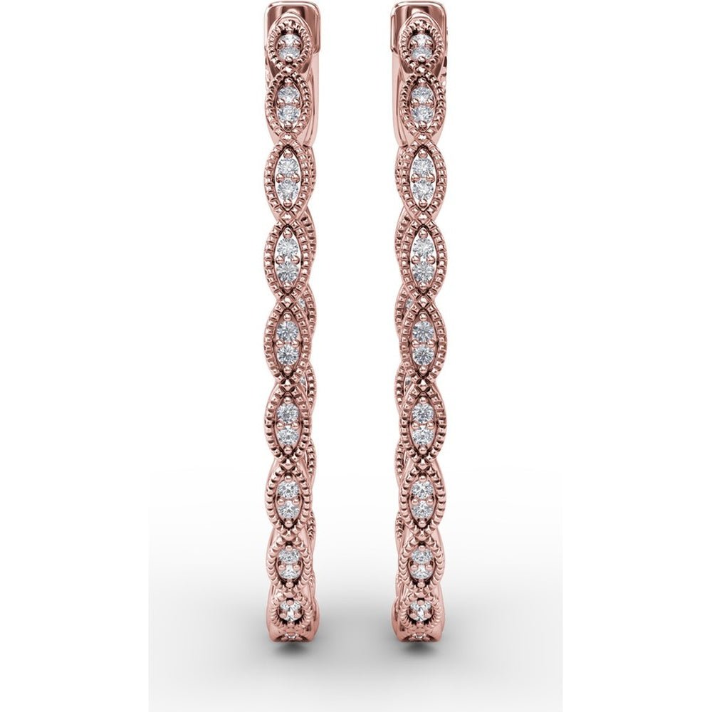 Openwork Filigree Hoop Earrings with Milgrain Bezel Set Round Diamonds by Fana - 0.46 Carat Total Diamond Weight