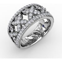 Openwork Floral Diamond Band with Pavé Borders by Fana - 0.83 Carat Total Diamond Weight