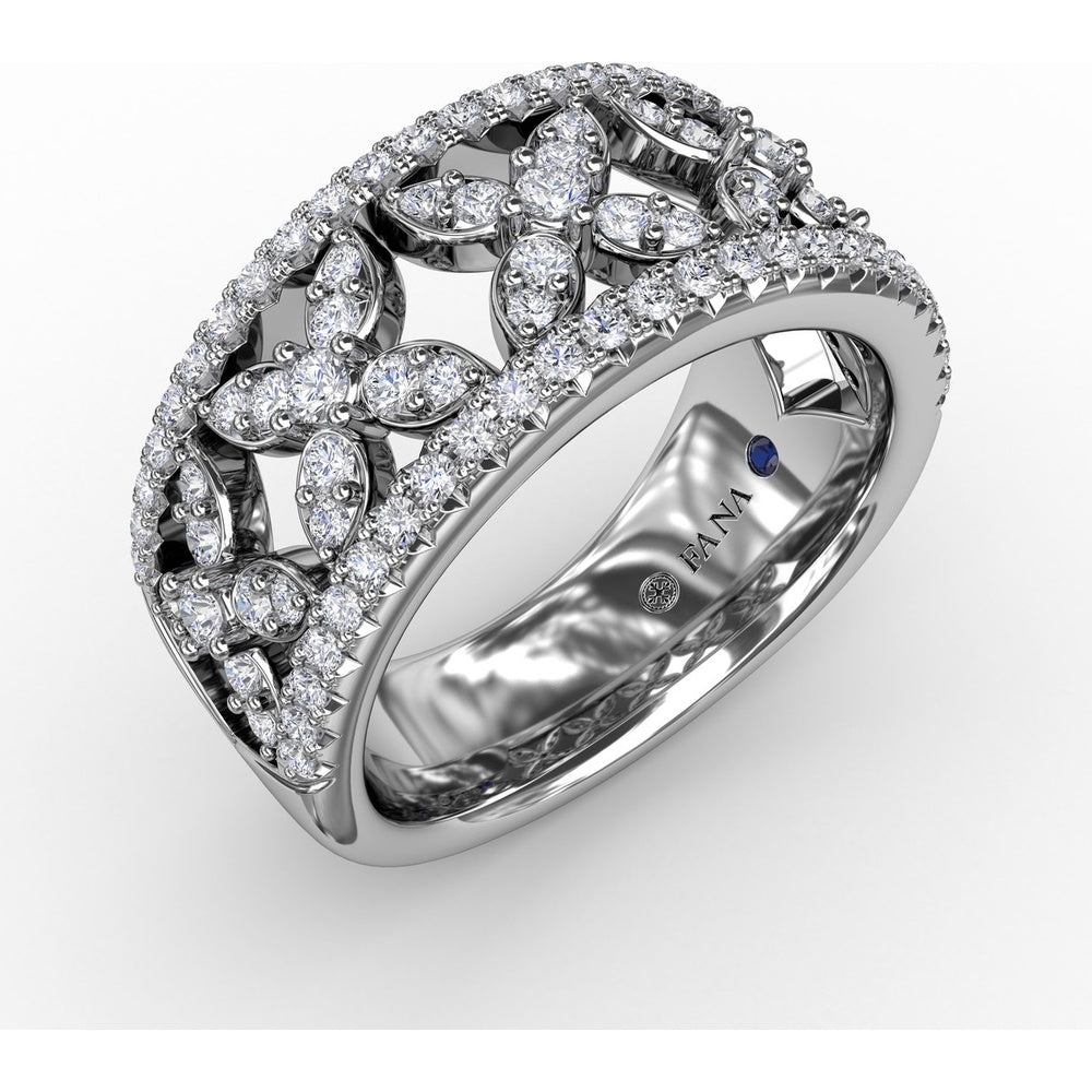 Openwork Floral Diamond Band with Pavé Borders by Fana - 0.83 Carat Total Diamond Weight