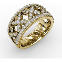 Openwork Floral Diamond Band with Pavé Borders by Fana - 0.83 Carat Total Diamond Weight