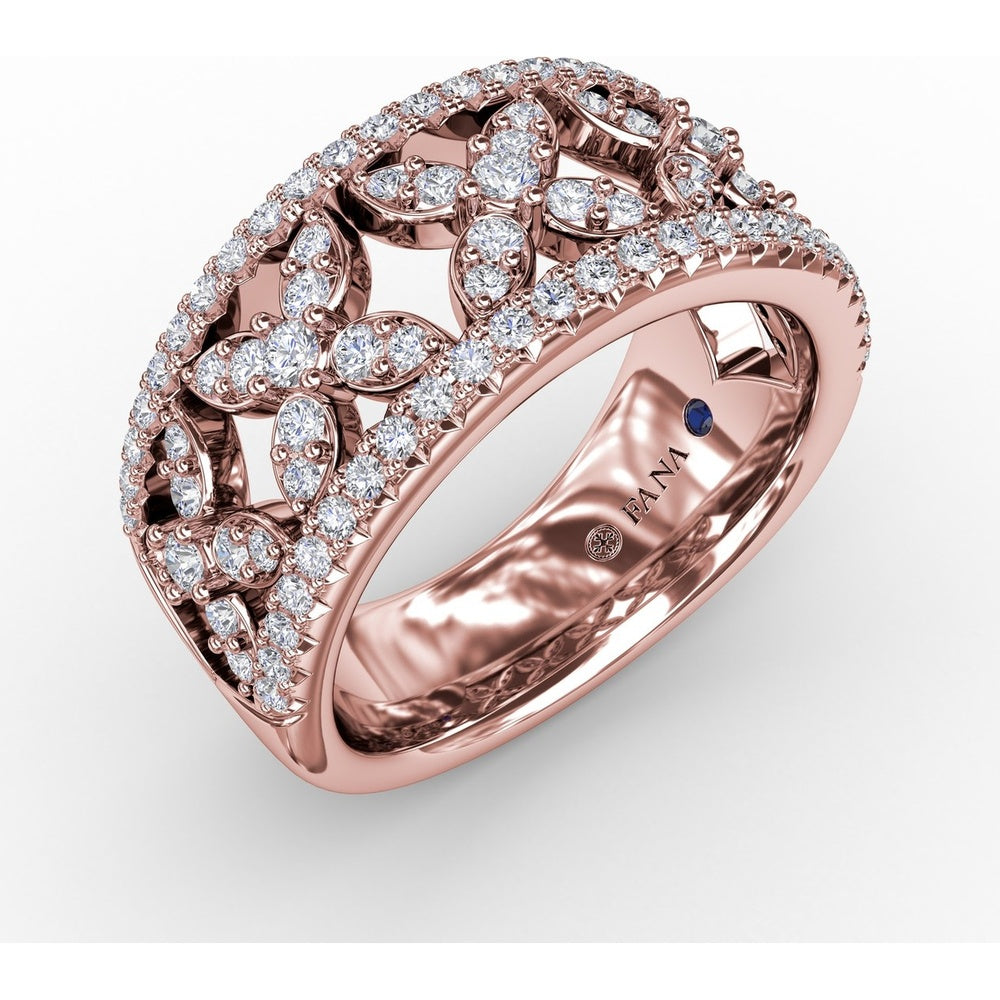Openwork Floral Diamond Band with Pavé Borders by Fana - 0.83 Carat Total Diamond Weight