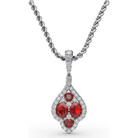 Openwork Halo Pendant with Round Rubies and Pavé Diamonds by Fana - 1.66 Carat Total Gemstone Weight