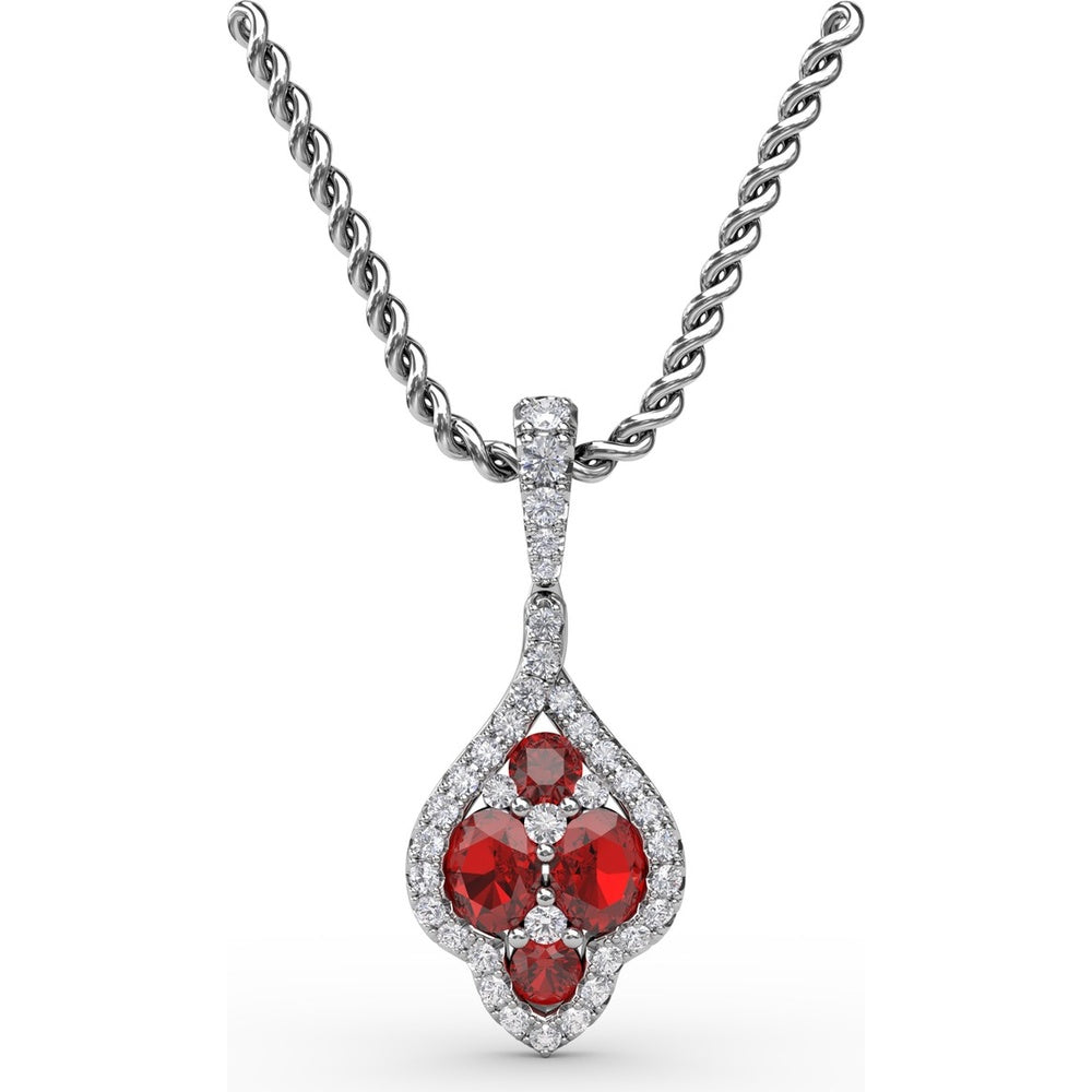 Openwork Halo Pendant with Round Rubies and Pavé Diamonds by Fana - 1.66 Carat Total Gemstone Weight