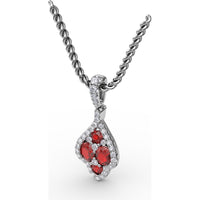 Openwork Halo Pendant with Round Rubies and Pavé Diamonds by Fana - 1.66 Carat Total Gemstone Weight