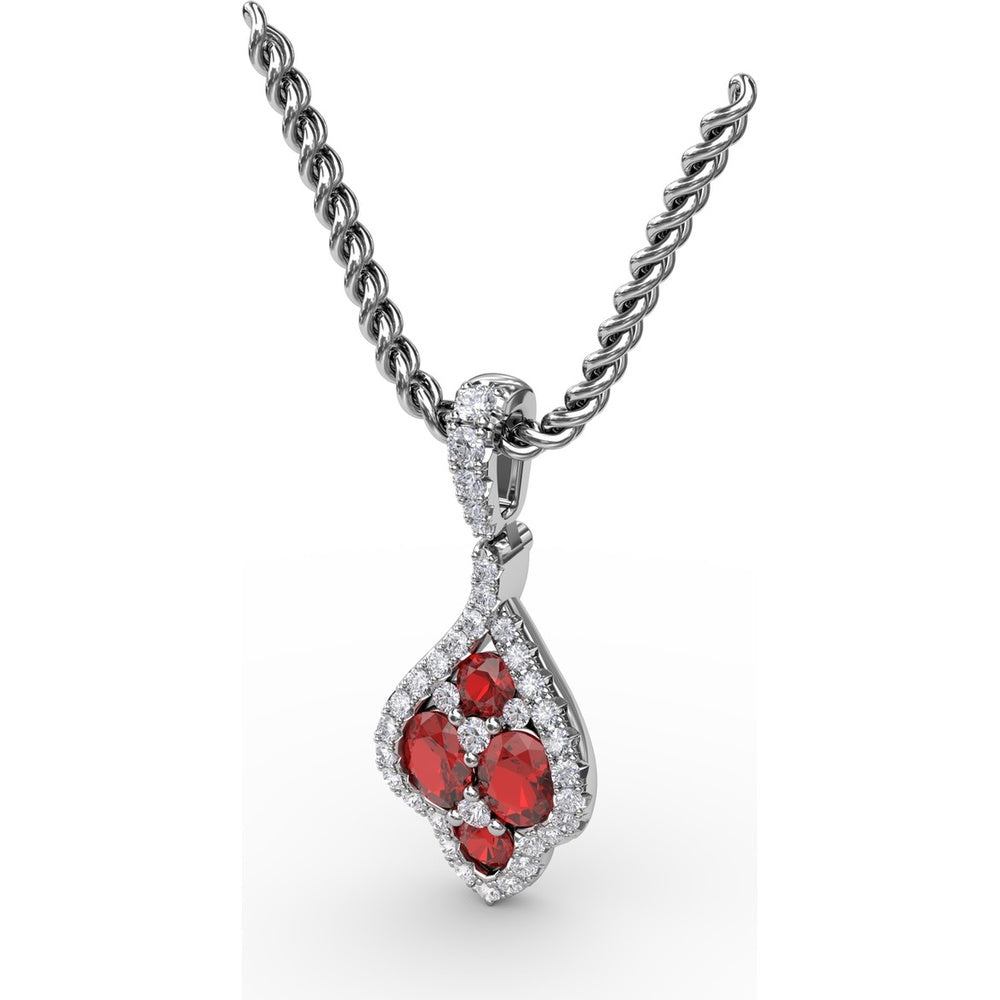 Openwork Halo Pendant with Round Rubies and Pavé Diamonds by Fana - 1.66 Carat Total Gemstone Weight