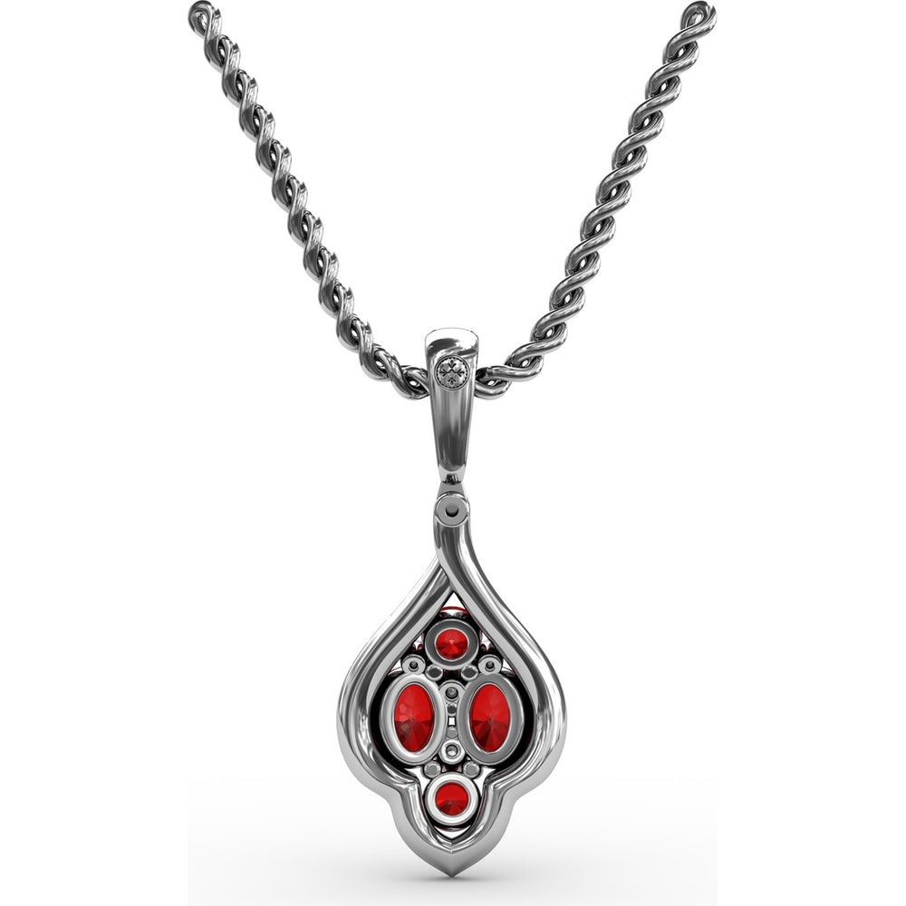 Openwork Halo Pendant with Round Rubies and Pavé Diamonds by Fana - 1.66 Carat Total Gemstone Weight