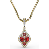 Openwork Halo Pendant with Round Rubies and Pavé Diamonds by Fana - 1.66 Carat Total Gemstone Weight