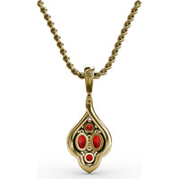 Openwork Halo Pendant with Round Rubies and Pavé Diamonds by Fana - 1.66 Carat Total Gemstone Weight