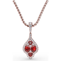 Openwork Halo Pendant with Round Rubies and Pavé Diamonds by Fana - 1.66 Carat Total Gemstone Weight