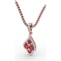 Openwork Halo Pendant with Round Rubies and Pavé Diamonds by Fana - 1.66 Carat Total Gemstone Weight