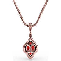 Openwork Halo Pendant with Round Rubies and Pavé Diamonds by Fana - 1.66 Carat Total Gemstone Weight