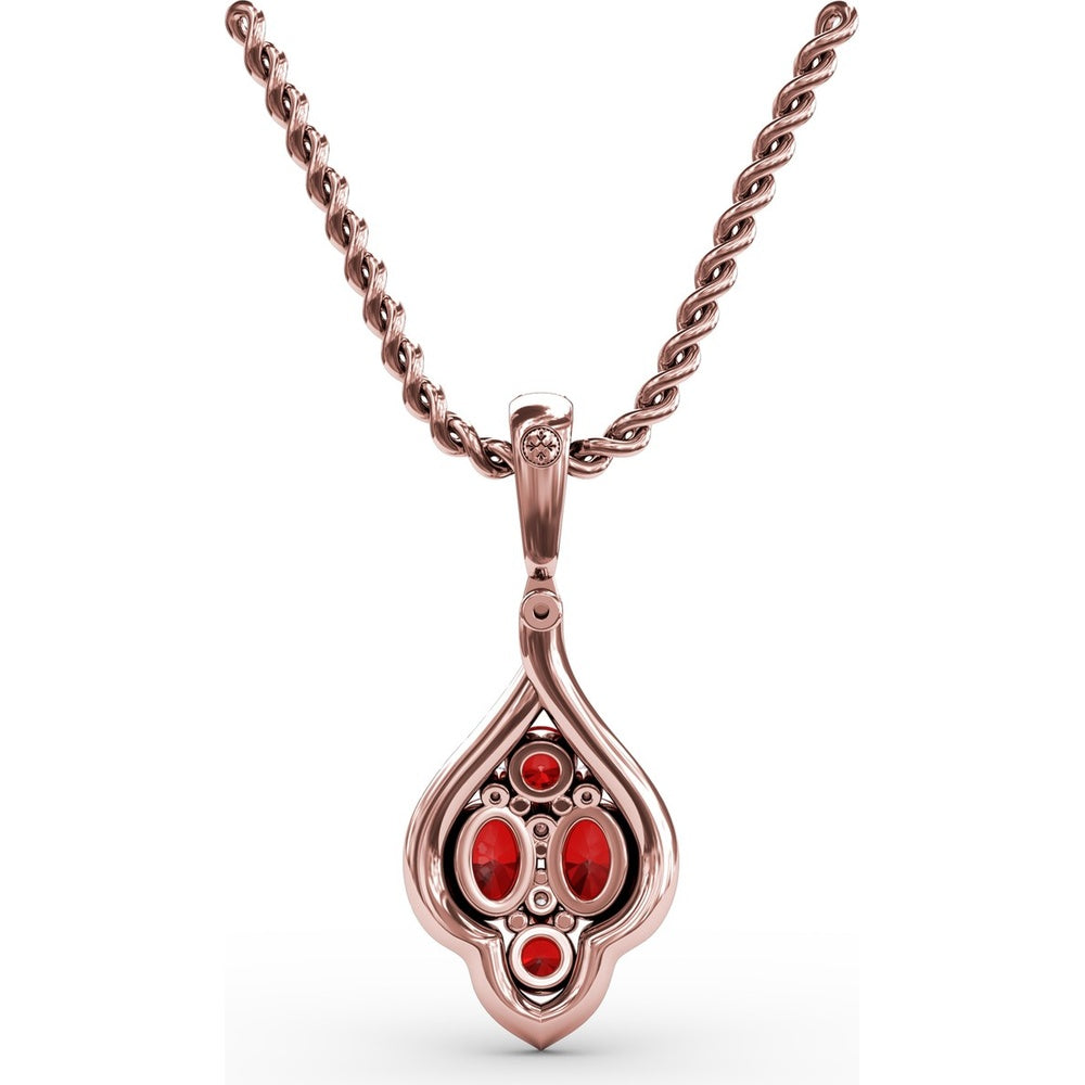 Openwork Halo Pendant with Round Rubies and Pavé Diamonds by Fana - 1.66 Carat Total Gemstone Weight