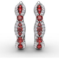 Openwork Hoop Earrings with Pavé Diamonds and Round Rubies by Fana - 1.24 Carat Total Gemstone Weight