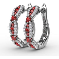 Openwork Hoop Earrings with Pavé Diamonds and Round Rubies by Fana - 1.24 Carat Total Gemstone Weight