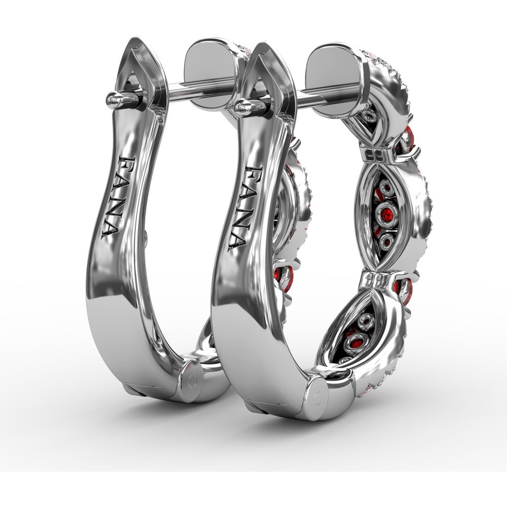 Openwork Hoop Earrings with Pavé Diamonds and Round Rubies by Fana - 1.24 Carat Total Gemstone Weight