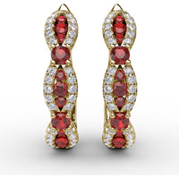 Openwork Hoop Earrings with Pavé Diamonds and Round Rubies by Fana - 1.24 Carat Total Gemstone Weight