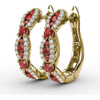 Openwork Hoop Earrings with Pavé Diamonds and Round Rubies by Fana - 1.24 Carat Total Gemstone Weight