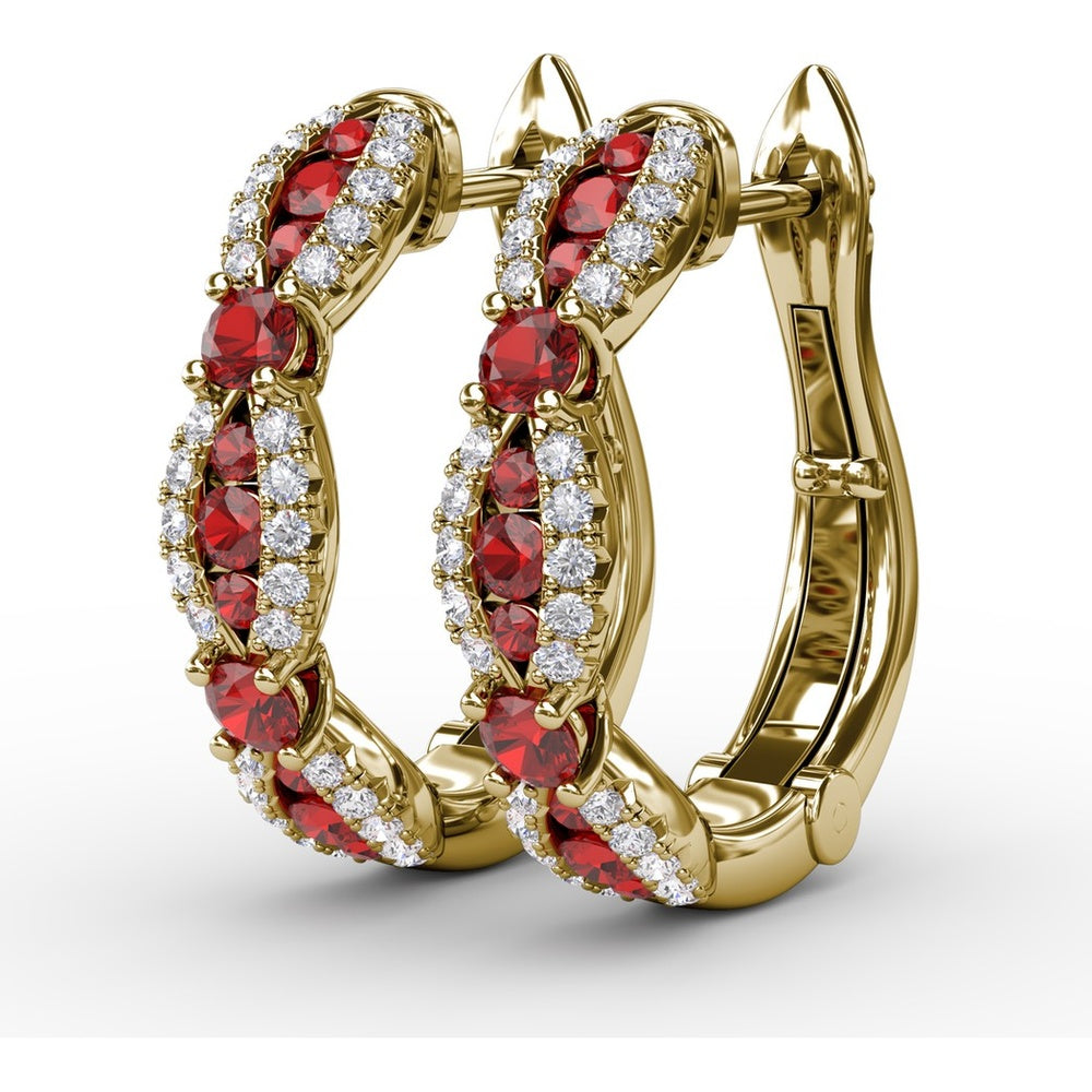 Openwork Hoop Earrings with Pavé Diamonds and Round Rubies by Fana - 1.24 Carat Total Gemstone Weight
