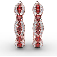 Openwork Hoop Earrings with Pavé Diamonds and Round Rubies by Fana - 1.24 Carat Total Gemstone Weight