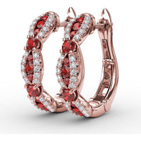 Openwork Hoop Earrings with Pavé Diamonds and Round Rubies by Fana - 1.24 Carat Total Gemstone Weight