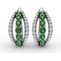 Openwork Hoop Earrings with Round Emeralds and Pavé Diamonds by Fana - 0.85 Carat Total Gemstone Weight