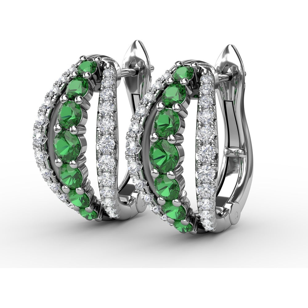 Openwork Hoop Earrings with Round Emeralds and Pavé Diamonds by Fana - 0.85 Carat Total Gemstone Weight
