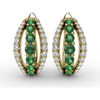 Openwork Hoop Earrings with Round Emeralds and Pavé Diamonds by Fana - 0.85 Carat Total Gemstone Weight
