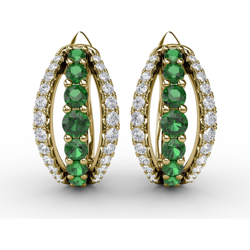 Openwork Hoop Earrings with Round Emeralds and Pavé Diamonds by Fana - 0.85 Carat Total Gemstone Weight