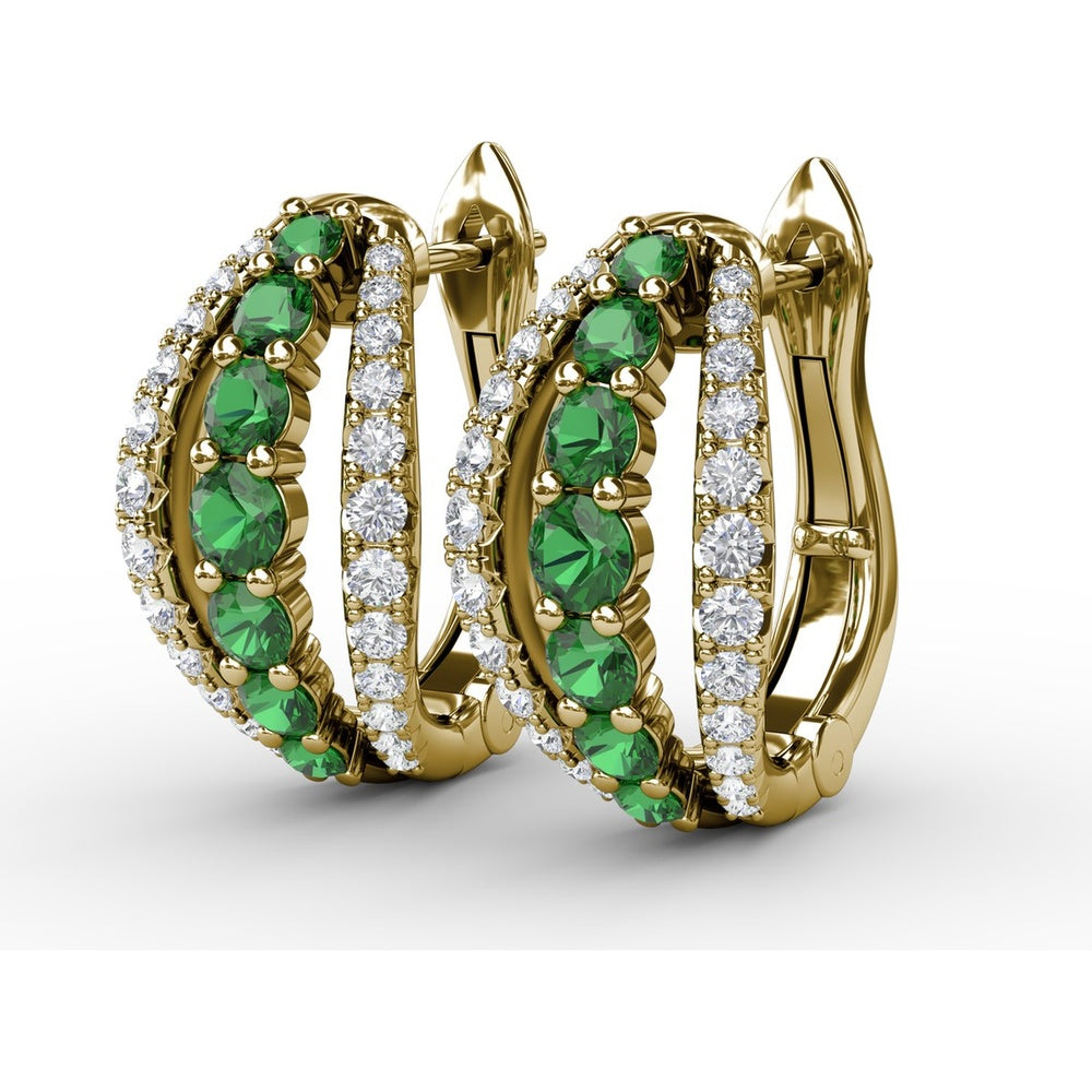 Openwork Hoop Earrings with Round Emeralds and Pavé Diamonds by Fana - 0.85 Carat Total Gemstone Weight