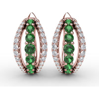 Openwork Hoop Earrings with Round Emeralds and Pavé Diamonds by Fana - 0.85 Carat Total Gemstone Weight