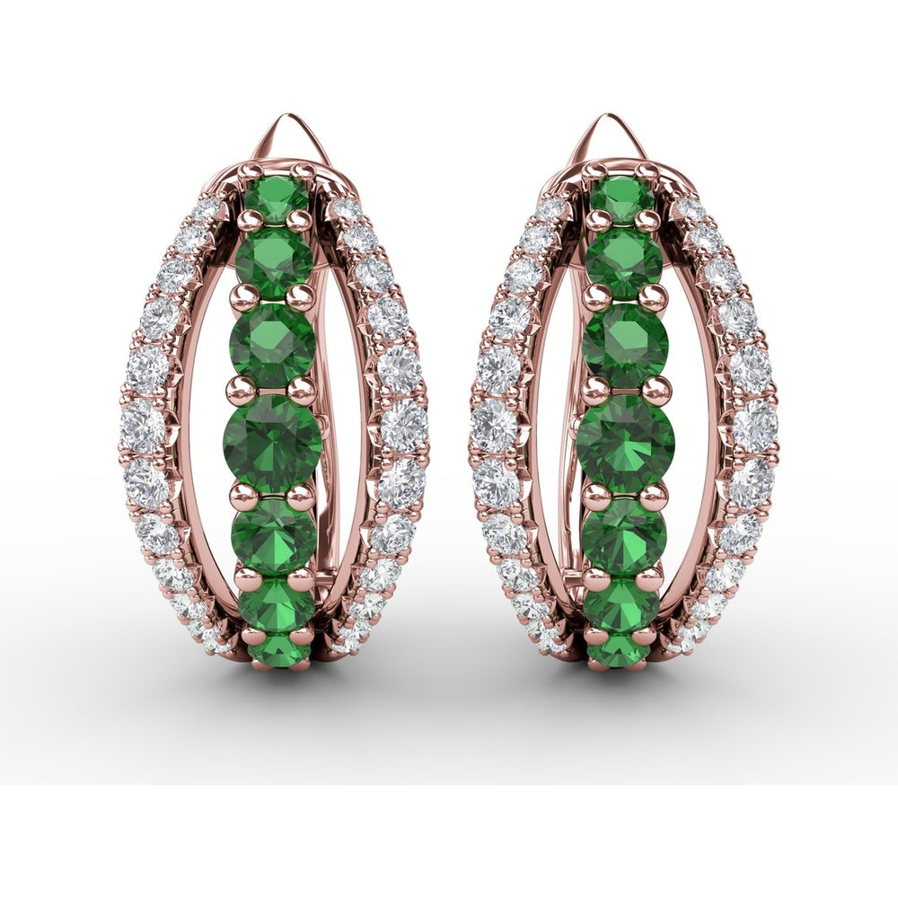 Openwork Hoop Earrings with Round Emeralds and Pavé Diamonds by Fana - 0.85 Carat Total Gemstone Weight