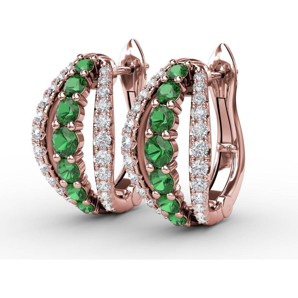 Openwork Hoop Earrings with Round Emeralds and Pavé Diamonds by Fana - 0.85 Carat Total Gemstone Weight