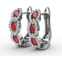 Openwork Hoop Earrings with Round Rubies and Diamond Halos by Fana - 1.67 Carat Total Gemstone Weight