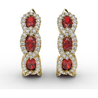 Openwork Hoop Earrings with Round Rubies and Diamond Halos by Fana - 1.67 Carat Total Gemstone Weight