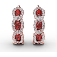 Openwork Hoop Earrings with Round Rubies and Diamond Halos by Fana - 1.67 Carat Total Gemstone Weight