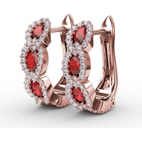 Openwork Hoop Earrings with Round Rubies and Diamond Halos by Fana - 1.67 Carat Total Gemstone Weight