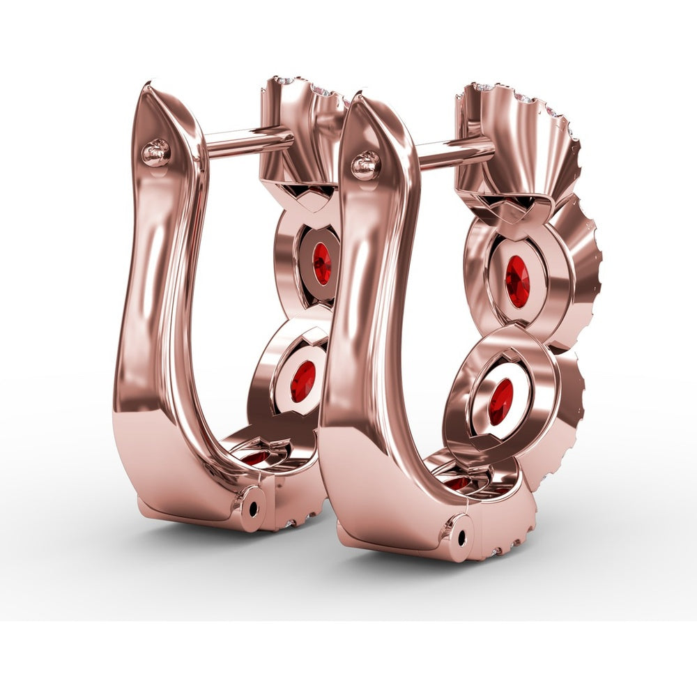 Openwork Hoop Earrings with Round Rubies and Diamond Halos by Fana - 1.67 Carat Total Gemstone Weight
