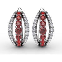 Openwork Hoop Earrings with Round Rubies and Pavé Diamonds by Fana - 0.97 Carat Total Gemstone Weight