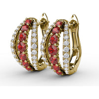 Openwork Hoop Earrings with Round Rubies and Pavé Diamonds by Fana - 0.97 Carat Total Gemstone Weight